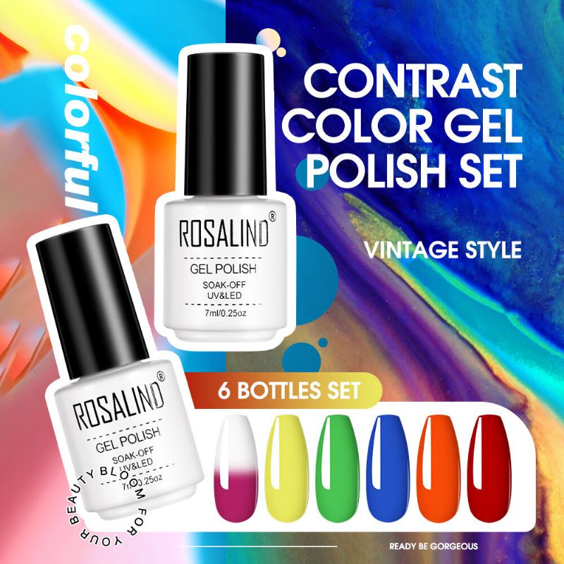 6 Stk Gel-neglelakksett Ensfarget Neglesett For Manikyr Vernis Semi-permanent 7 Ml Gel-sett Topp Og Bunn Alle For