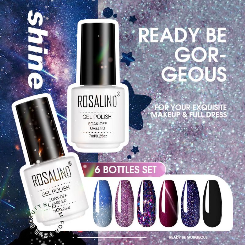 6 Stk Gel-neglelakksett Ensfarget Neglesett For Manikyr Vernis Semi-permanent 7 Ml Gel-sett Topp Og Bunn Alle For