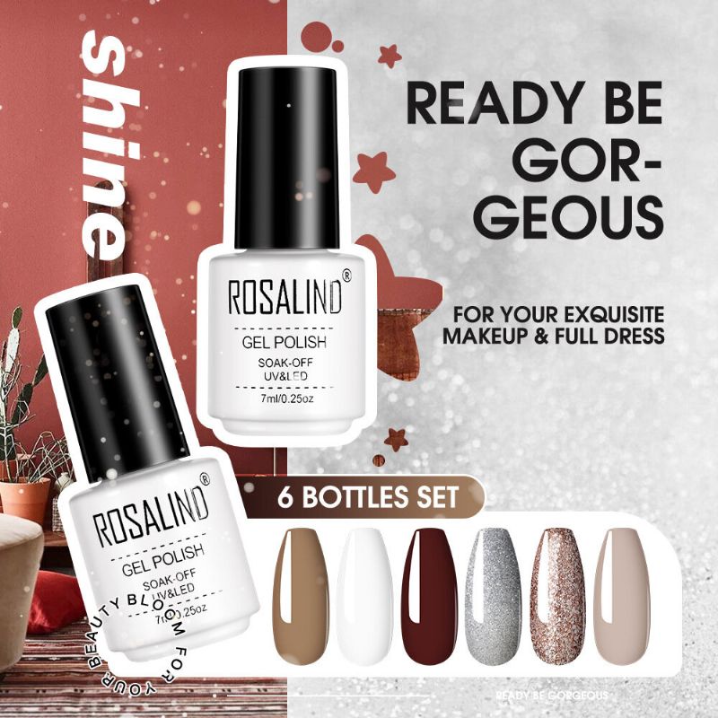 6 Stk Gel-neglelakksett Ensfarget Neglesett For Manikyr Vernis Semi-permanent 7 Ml Gel-sett Topp Og Bunn Alle For