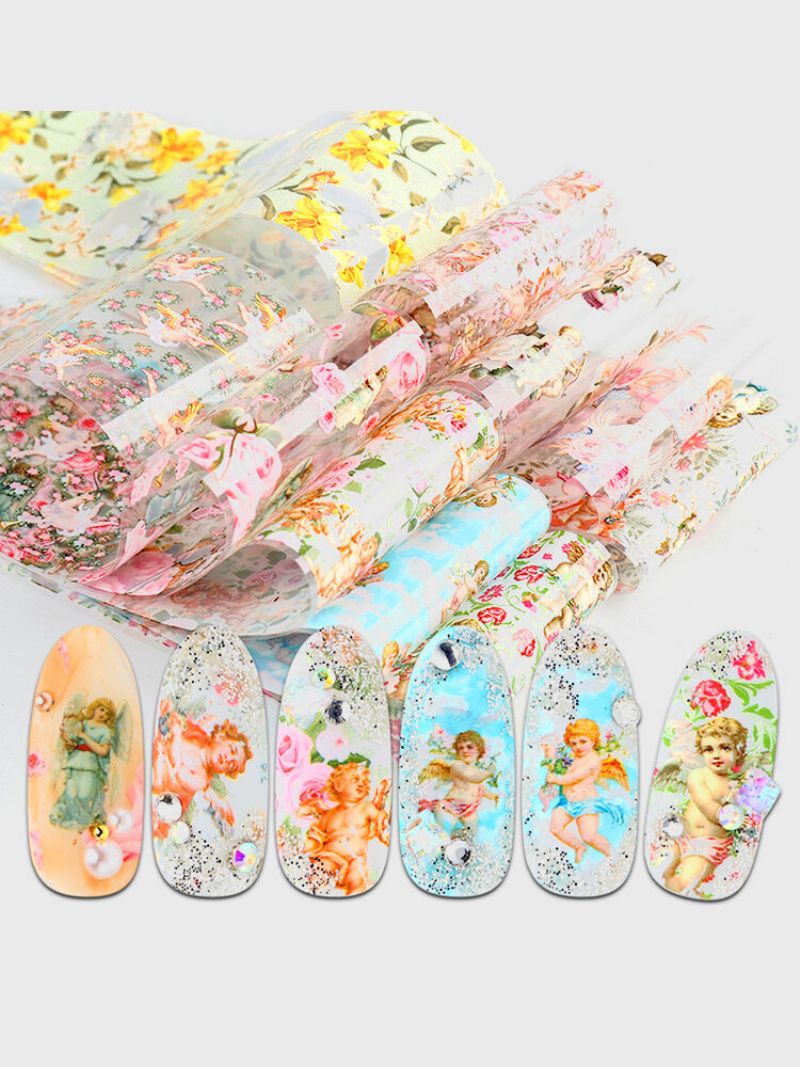 8 Stk Nail Art Sticker Diy Small Floral Cupid Angel Water Transfer