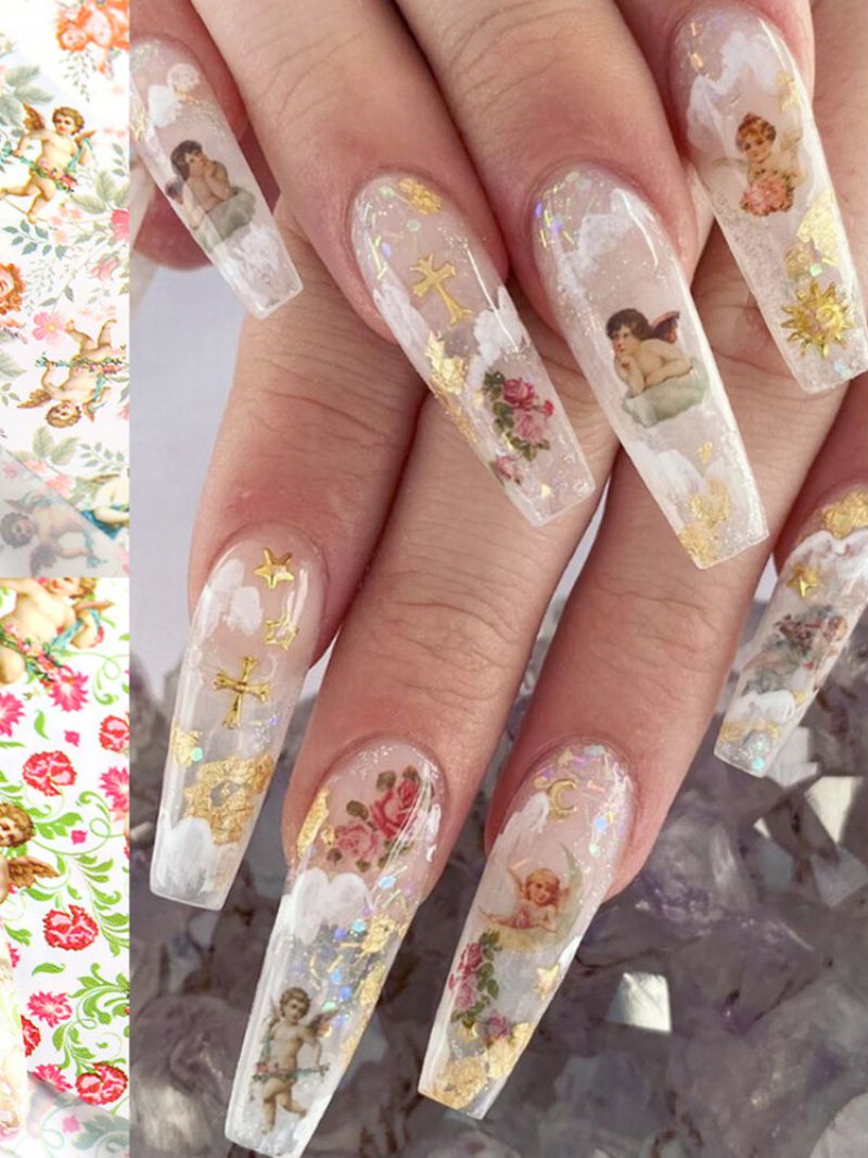 8 Stk Nail Art Sticker Diy Small Floral Cupid Angel Water Transfer