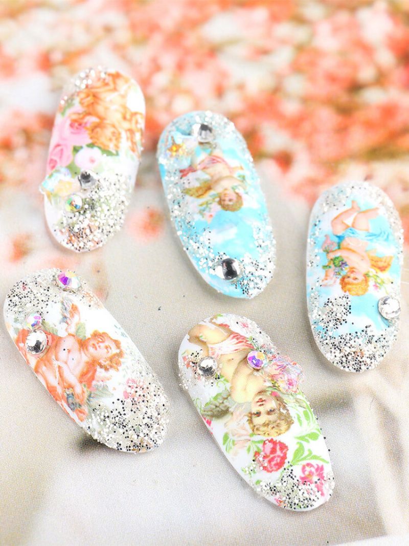 8 Stk Nail Art Sticker Diy Small Floral Cupid Angel Water Transfer