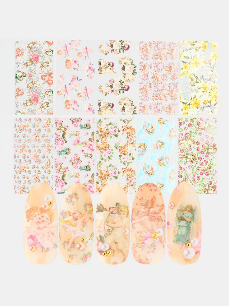 8 Stk Nail Art Sticker Diy Small Floral Cupid Angel Water Transfer