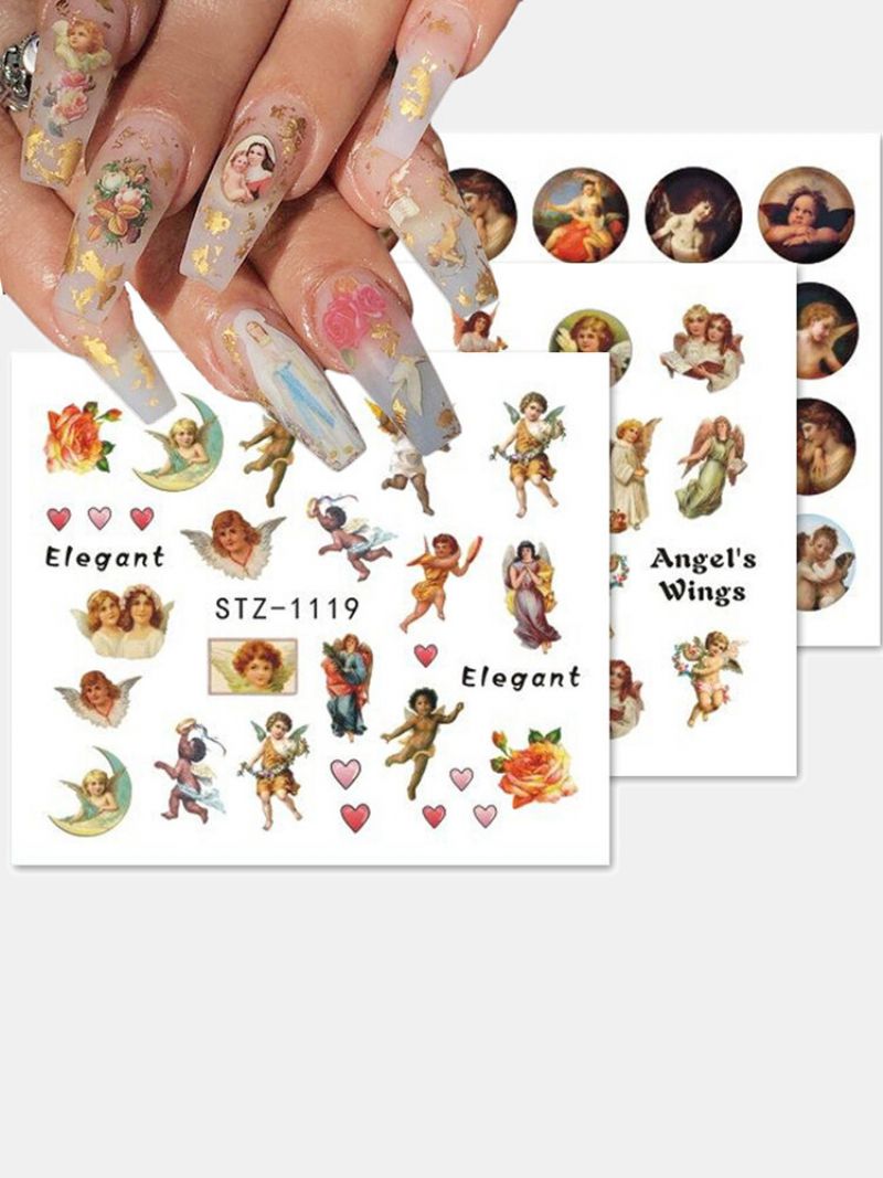 8 Stk Nail Art Stickers Retro Cupid Eros Water Transfer Decals Manikyrverktøy