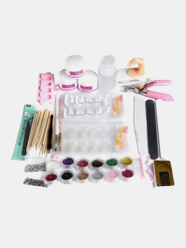 Akrylpulver Glitter Nail Art Tools Kit Neglebørste Falske Fingerpumpesett