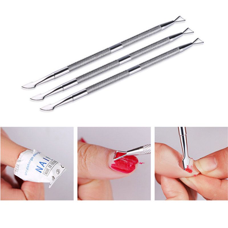 Double Head Nail Remove Stick Rustfritt Stål Fjern Gel Polish Pro Manicure Tool