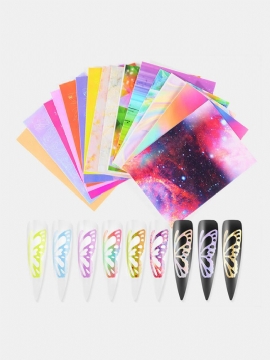 Fluorescerende Sommerfugldesigner Nail Art Stickers Vannmerke Diy Fargerike Negleklistremerker Manikyrverktøy