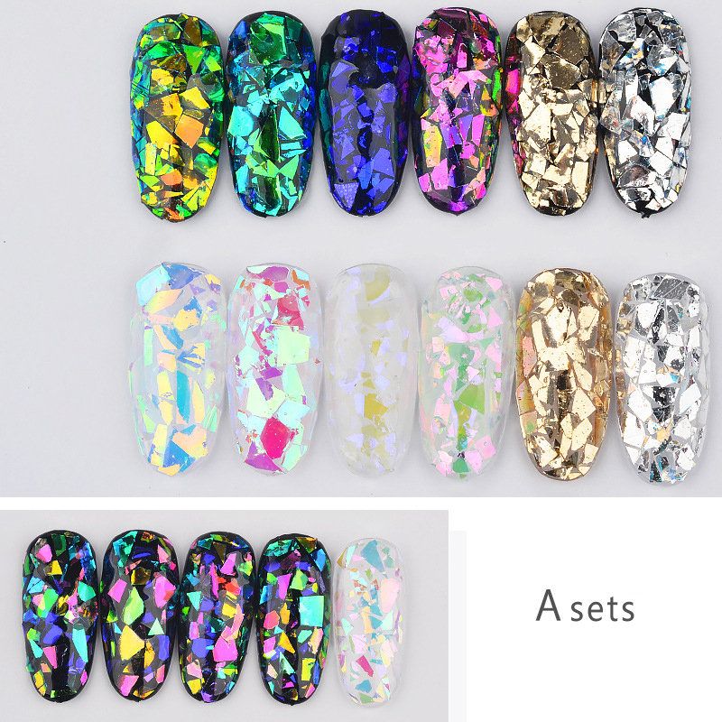 Glass Glitter Nail Paljetter Sett Aurora Shimmer Negledekorasjon 6 Stk 3d Negle Diy Art Decoration