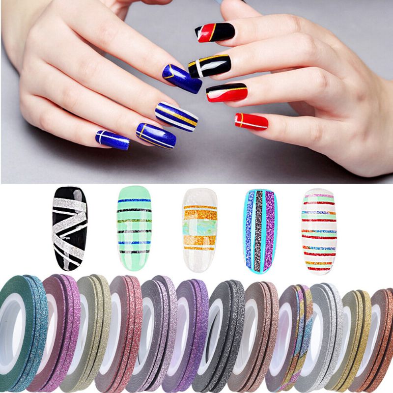 Glitter Nail Art Tape Line Strips Striping Decoration For Uv Gel Polish Selvklebende Klistremerke