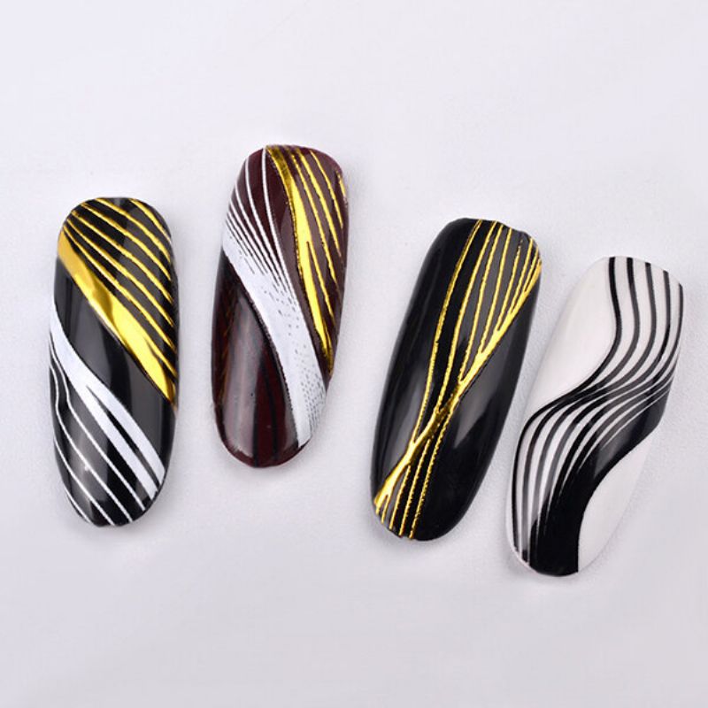 Metal 3d Lines Nail Stickers Wave Strip Gold Nails Art Selvklebende Overføringsklistremerke