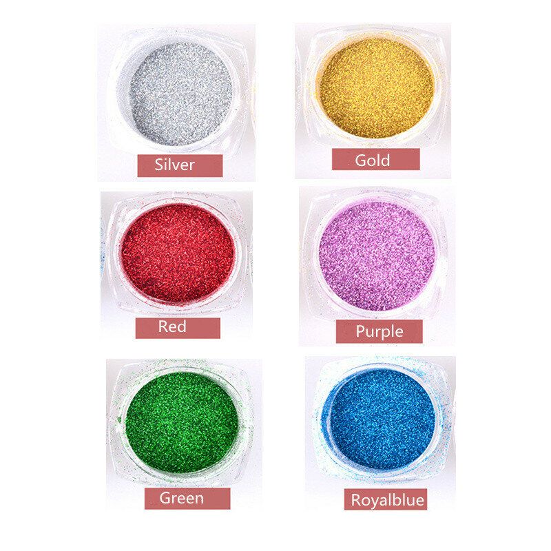 Metallisk Speil Powder Nail Glitrer Støv Krom Pigment 6 Farger