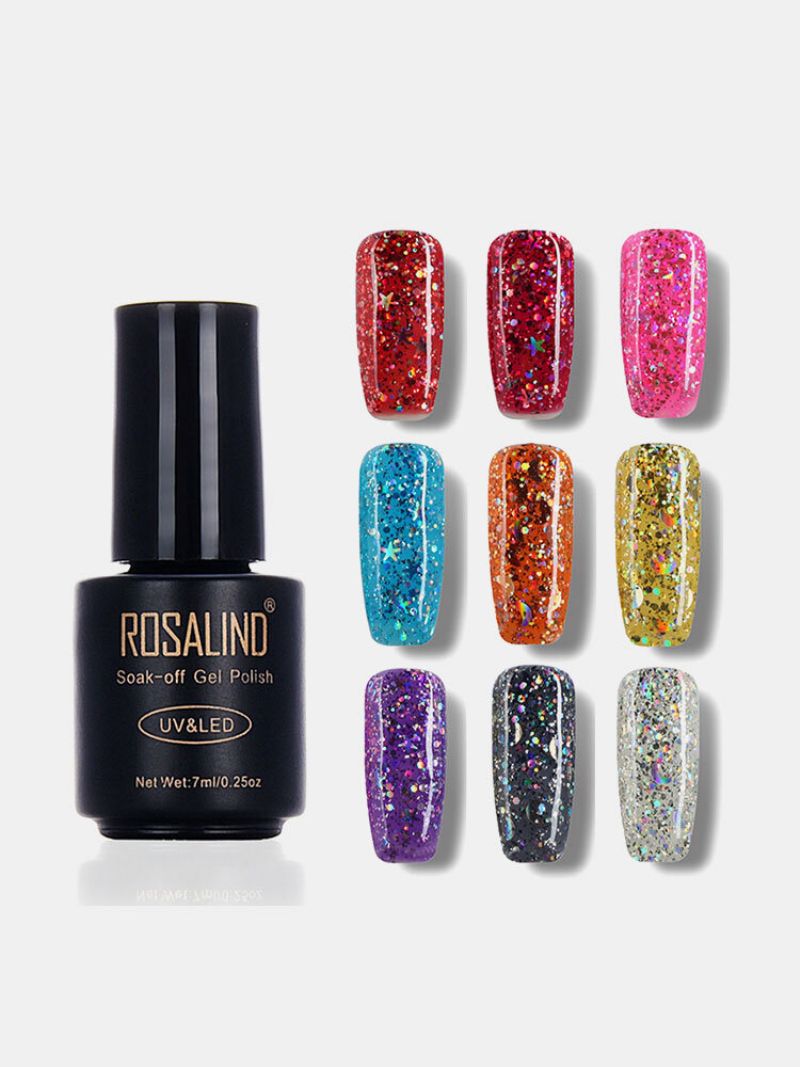 Rosalind 12 Farger Uv Gel Polish Glitter Paljetter Soak Off Uv Led Lampe Nail Art Langvarig 7ml