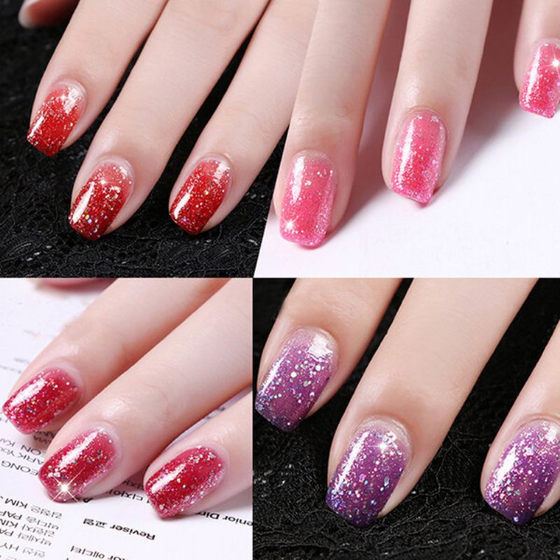 Rosalind 12 Farger Uv Gel Polish Glitter Paljetter Soak Off Uv Led Lampe Nail Art Langvarig 7ml