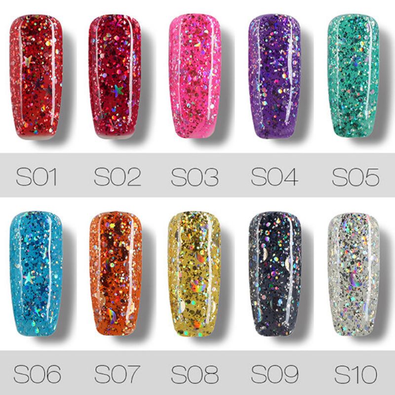 Rosalind 12 Farger Uv Gel Polish Glitter Paljetter Soak Off Uv Led Lampe Nail Art Langvarig 7ml