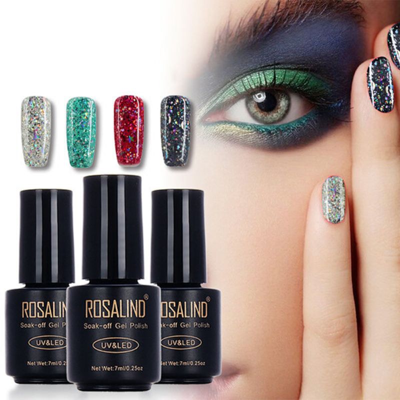 Rosalind 12 Farger Uv Gel Polish Glitter Paljetter Soak Off Uv Led Lampe Nail Art Langvarig 7ml