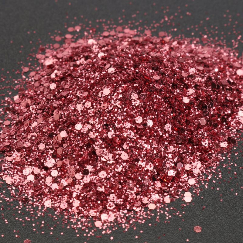 Rose Rød Skinnende Blandet Glitter Pulver Paljetter Negledekorasjon Støv Havfrueeffekt