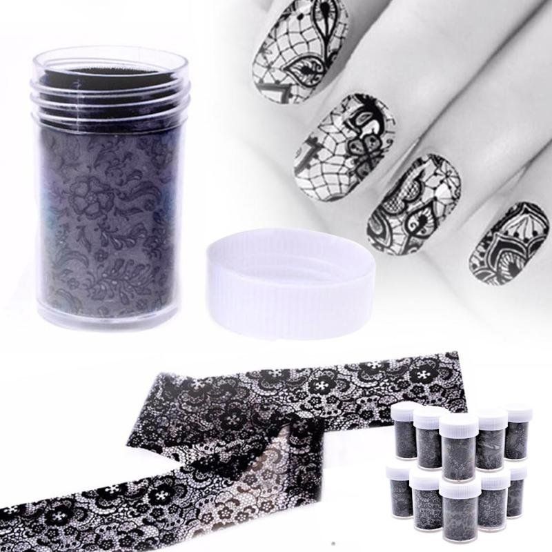 Svart Blondemønster Nail Art Transfer Folie Floral Sexy Nails Sticker Diy Star Paper Tips