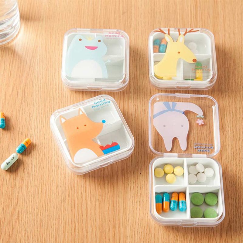 Cartoon Animal Cute Pill Box Beste Reisepillebeholder For Daglig Bruk 4 Rutenett