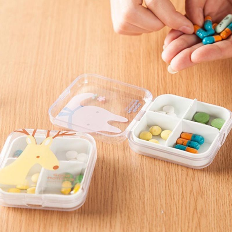 Cartoon Animal Cute Pill Box Beste Reisepillebeholder For Daglig Bruk 4 Rutenett