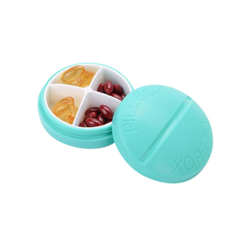 Macaron Color Round 4 Section Pill Box Portable Small Week Travel Dispensing Drug Storage Mini Box