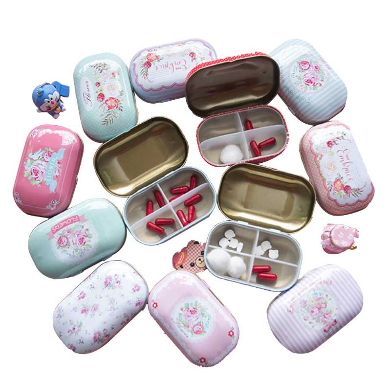 Mini Cute Candy Color Pilleboks Diverse Mønstre Iron Pill Case Fire Rom For Vitamin