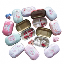 Mini Cute Candy Color Pilleboks Diverse Mønstre Iron Pill Case Fire Rom For Vitamin