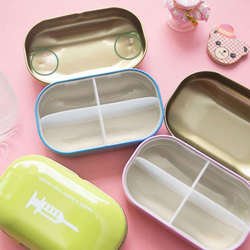 Mini Cute Candy Color Pilleboks Diverse Mønstre Iron Pill Case Fire Rom For Vitamin