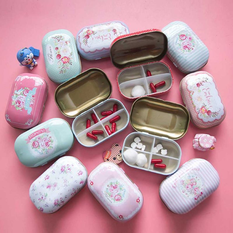 Mini Cute Candy Color Pilleboks Diverse Mønstre Iron Pill Case Fire Rom For Vitamin