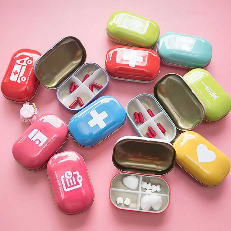 Mini Cute Candy Color Pilleboks Diverse Mønstre Iron Pill Case Fire Rom For Vitamin