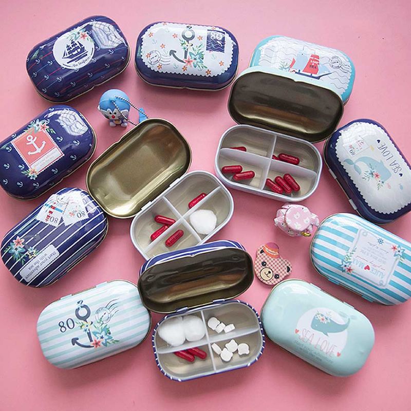 Mini Cute Candy Color Pilleboks Diverse Mønstre Iron Pill Case Fire Rom For Vitamin