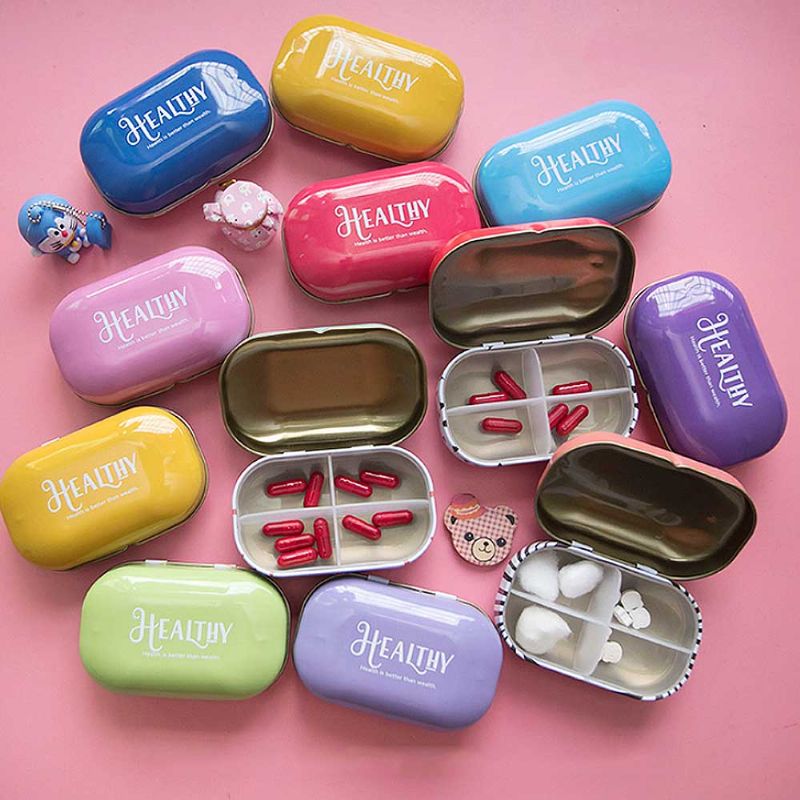 Mini Cute Candy Color Pilleboks Diverse Mønstre Iron Pill Case Fire Rom For Vitamin