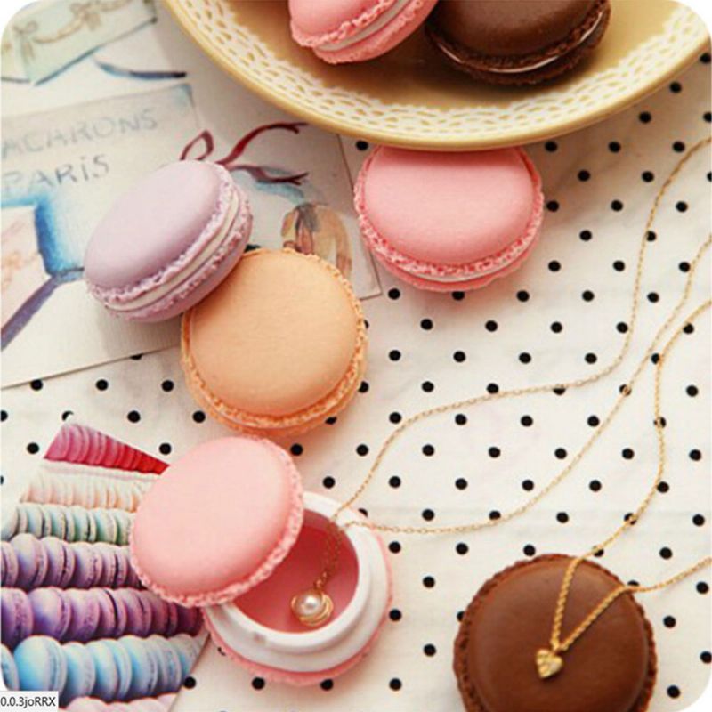 Mini Macaron Box Fargerik Smykker Oppbevaringsboks Søt Organizer Case Container