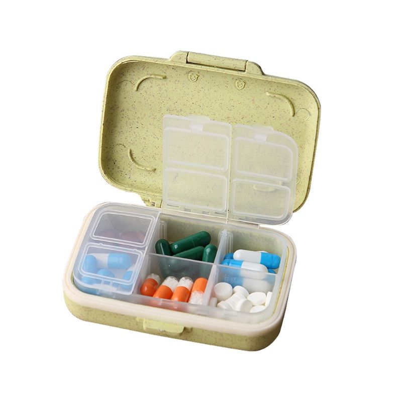 Natural Wheat Fiber Travel Pill Organizer Med Avtagbart 6-rom For Ukentlig Bruk