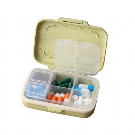 Natural Wheat Fiber Travel Pill Organizer Med Avtagbart 6-rom For Ukentlig Bruk