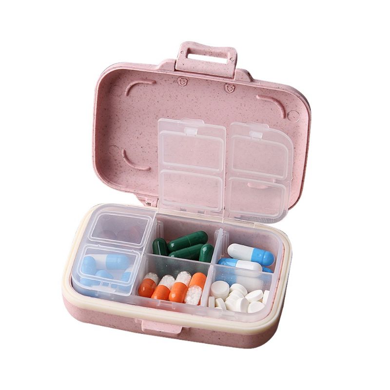 Natural Wheat Fiber Travel Pill Organizer Med Avtagbart 6-rom For Ukentlig Bruk