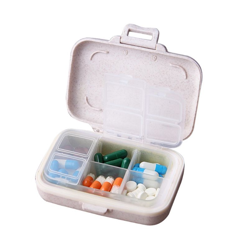 Natural Wheat Fiber Travel Pill Organizer Med Avtagbart 6-rom For Ukentlig Bruk