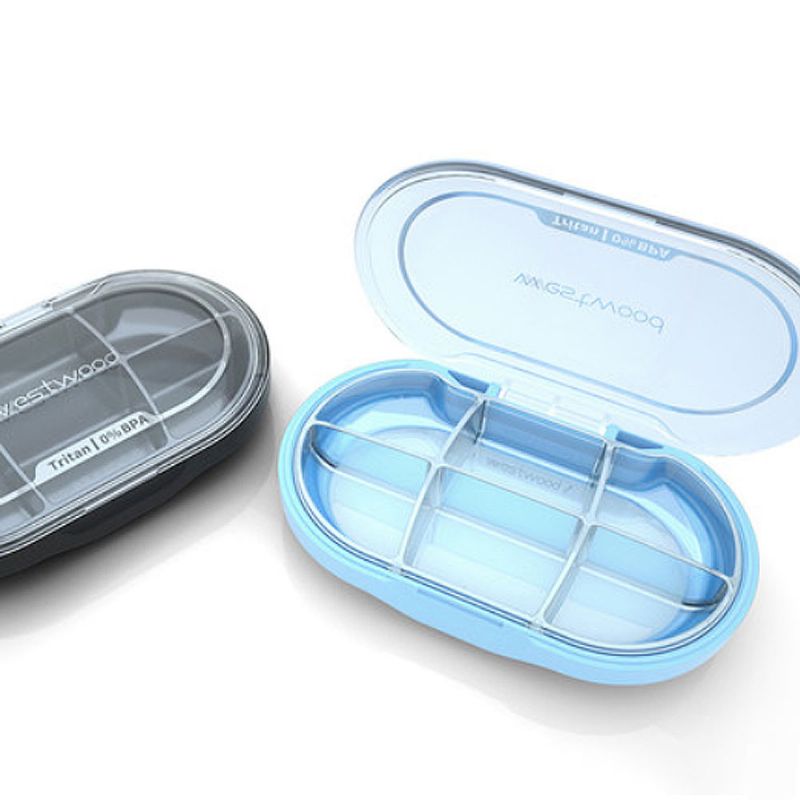 Westwood Premium Travel Pill Organizer Etui Støvtett 6 Rom Bærbar Ukentlig Pilleboks For Medisiner Vitamin