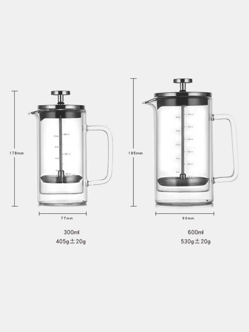 1 Stk Varmebestandig 300/600 Ml Dobbeltlags Glass Te Kaffetrakter Krus Gryte Med Filter Infuser Rett Kjøkkenverktøy