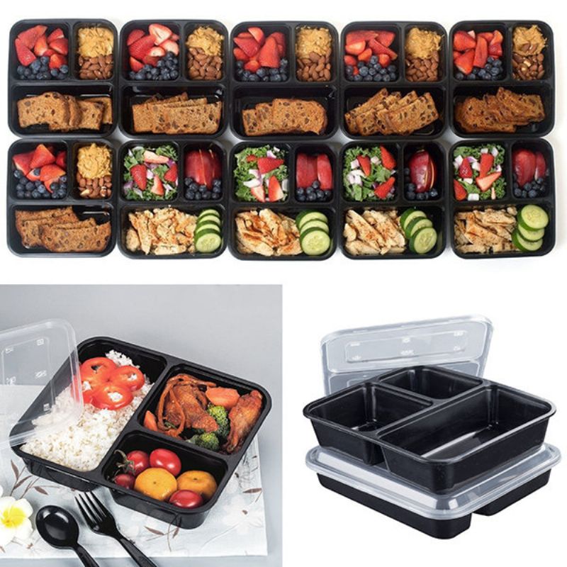 10 Meal Prep Engangsboks Lunsj Bpa-frie Bokser Plastmatbokser Three Grid