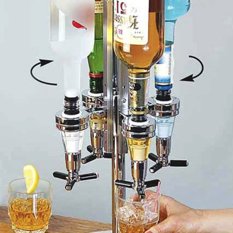 4 Hoder Rustfritt Stål Bar Butler Rotary Wine Juice Cocktail Dispenser Holder