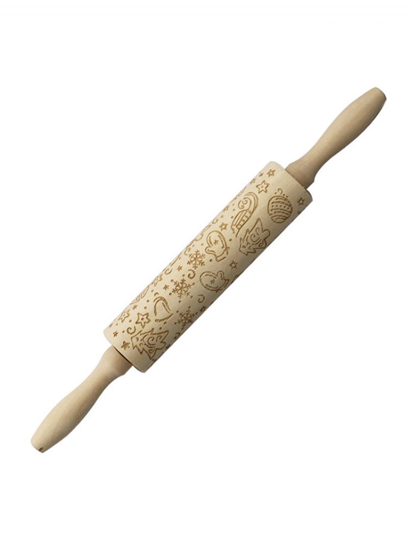 Christmas Elk Trykt Kjevle Tre Lasergravering Cookie Dough Stick