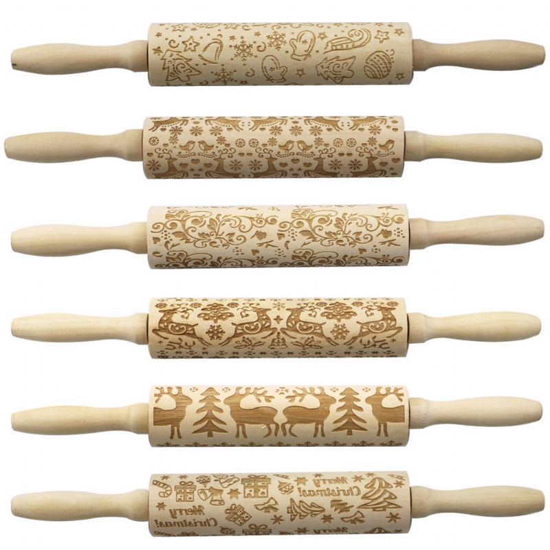 Christmas Elk Trykt Kjevle Tre Lasergravering Cookie Dough Stick