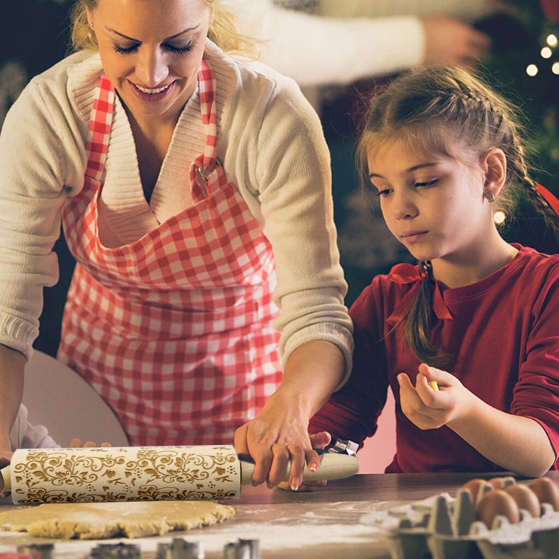 Christmas Elk Trykt Kjevle Tre Lasergravering Cookie Dough Stick