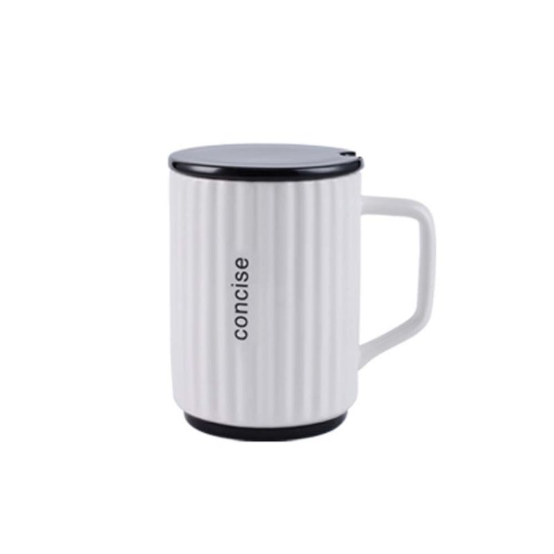 Creative Simple Ceramic Cup Nordic Household Milk Cup Med Lokk Skje Kontordrikkekrus