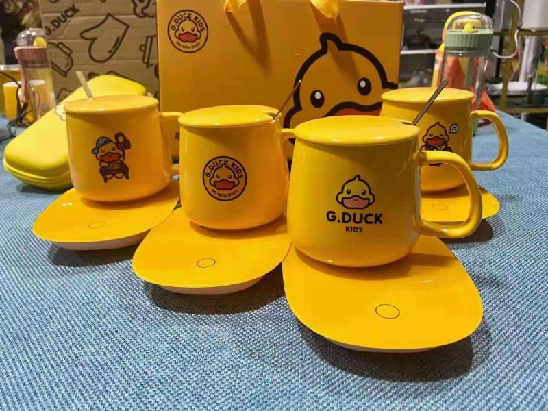 G.duck Little Yellow Duck Konstant Temperaturkopp 55 Grader Automatisk Isolasjon Varmekopp Oppvarming Coaster-sett Følgegave