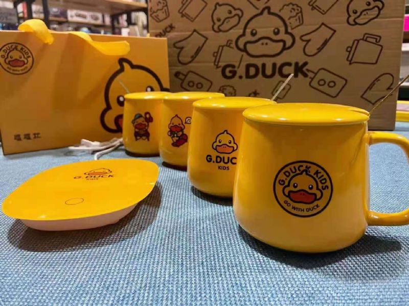 G.duck Little Yellow Duck Konstant Temperaturkopp 55 Grader Automatisk Isolasjon Varmekopp Oppvarming Coaster-sett Følgegave