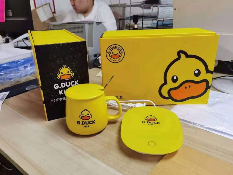 G.duck Little Yellow Duck Konstant Temperaturkopp 55 Grader Automatisk Isolasjon Varmekopp Oppvarming Coaster-sett Følgegave