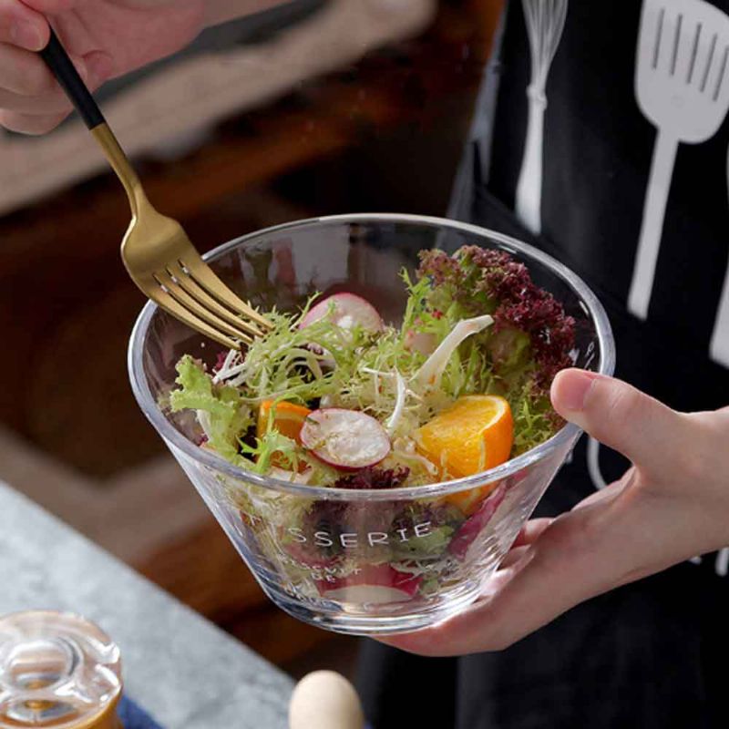 Glass Fruktsalatskål Gjennomsiktig Bolle Dessert Grønnsakis Nudelskål For Husholdning Med Gafler