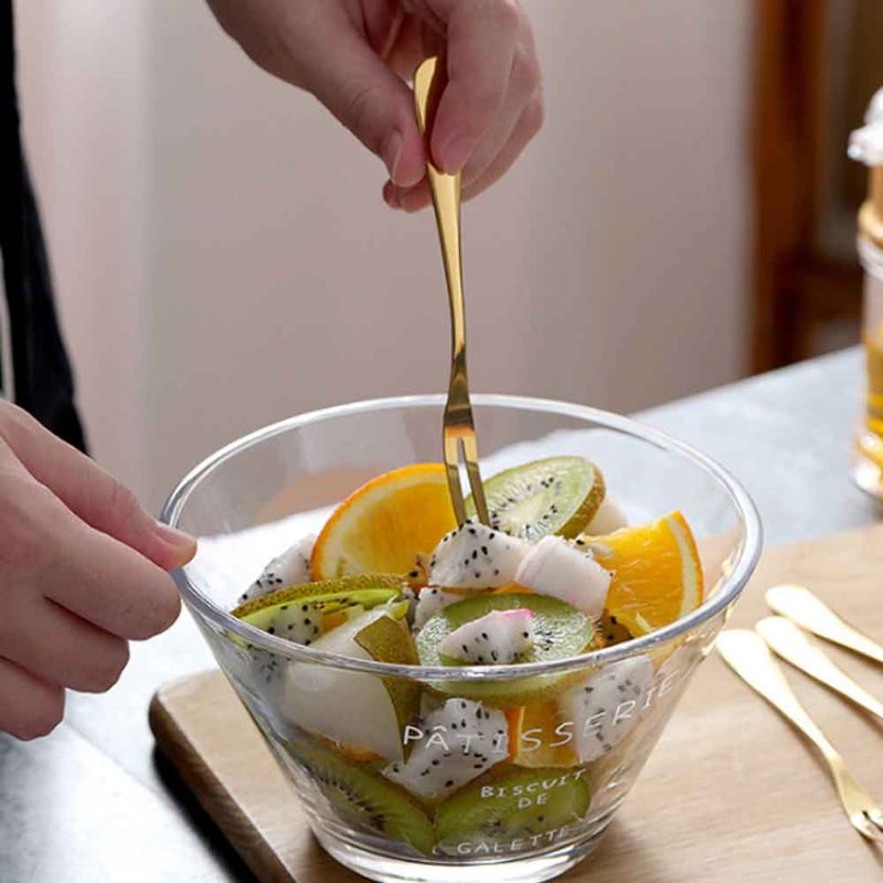 Glass Fruktsalatskål Gjennomsiktig Bolle Dessert Grønnsakis Nudelskål For Husholdning Med Gafler