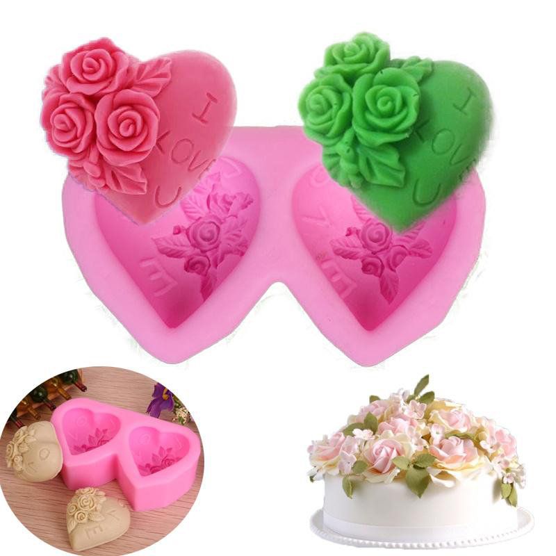 Hjerteformet Rose Silikon Bakeform Fondant Kakeform Diy Sjokolade Håndlaget Såpeformverktøy